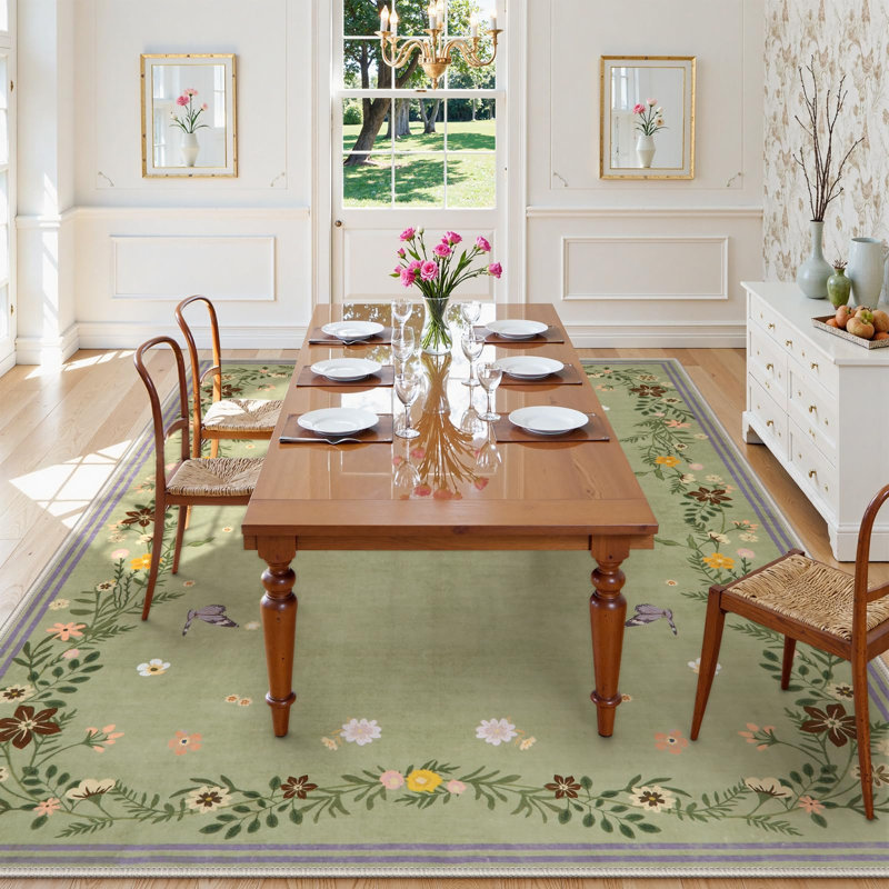 Kaldi Floral Rugs Soft Washable Carpet Ultra-Thin, Non-Slip Stain Resistant Under Table Rug, Rectangle 8' x 10'