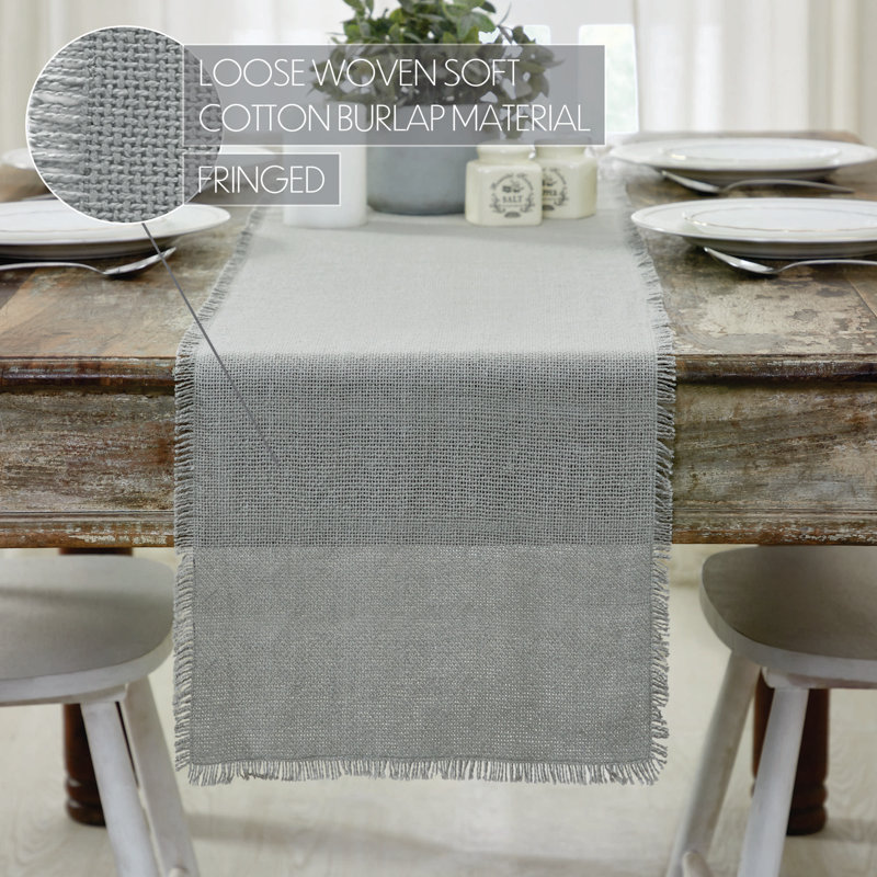 Dove Gray Cotton Burlap Fringed Table Runner 12" x 72"