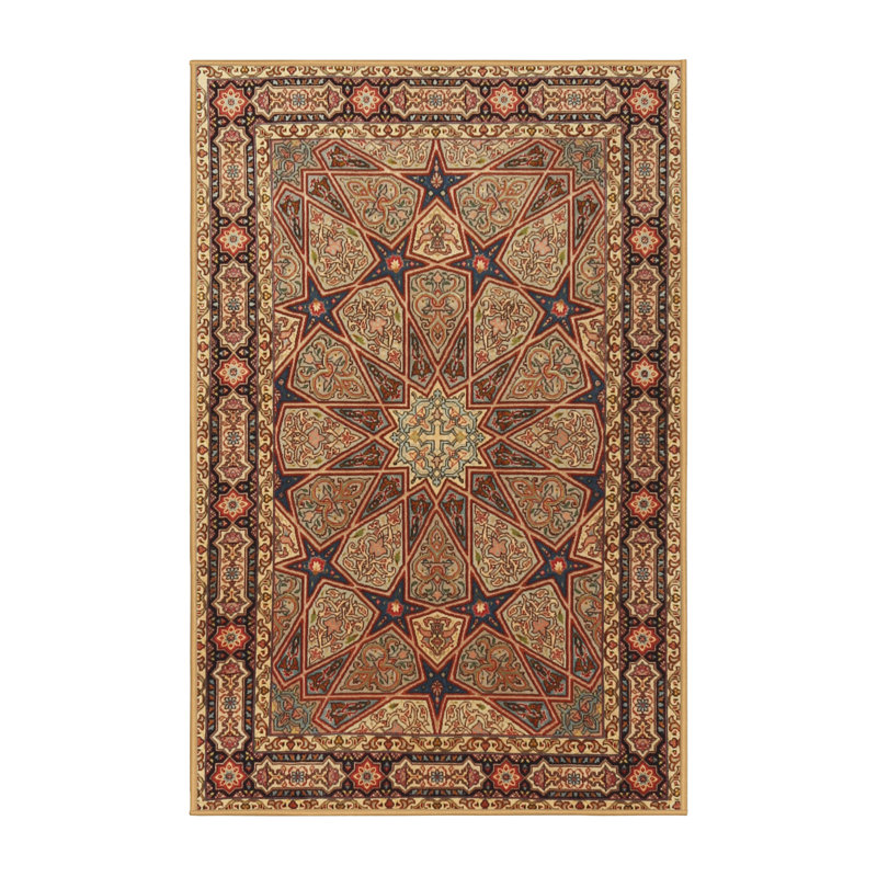 Tapis traditionnel bleu foncé / beige, Rectangle 7 pi x 9 pi