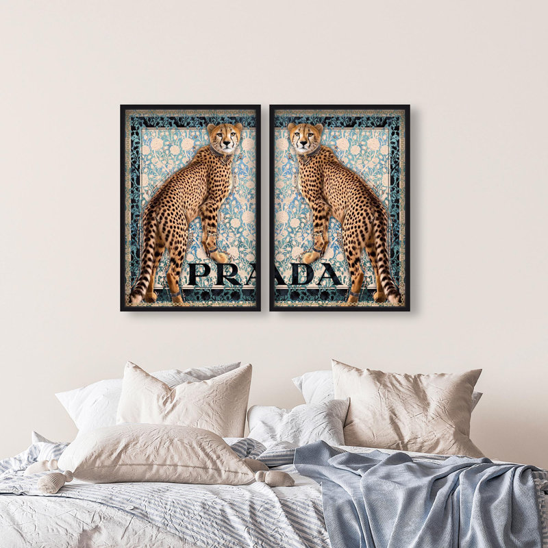 Oliver Gal Regal Feline Elegance Set Fashion and Glam - Glitter Framed Shadowbox Art, 37.5" H x 25.5" W, Black