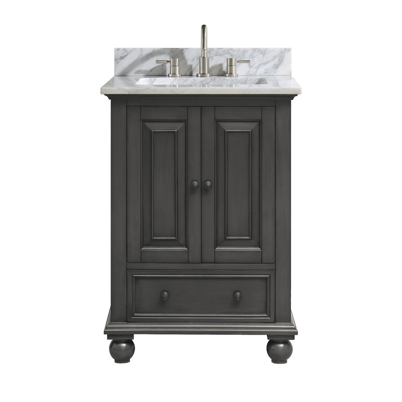 Thompson 25" Single Modern Bathroom Vanity Set, Charcoal Glaze, Carrera White