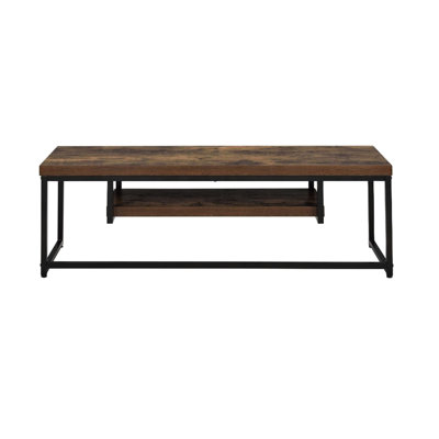 Meuble télé de style industriel de 47 pouces avec plateau en métal noir et chêne vieilli pour téléviseurs à écran plat de 50 pouces, idéal pour le salon, 1 tablette, base traîneau, hauteur 41,5 cm (16,33 pouces).