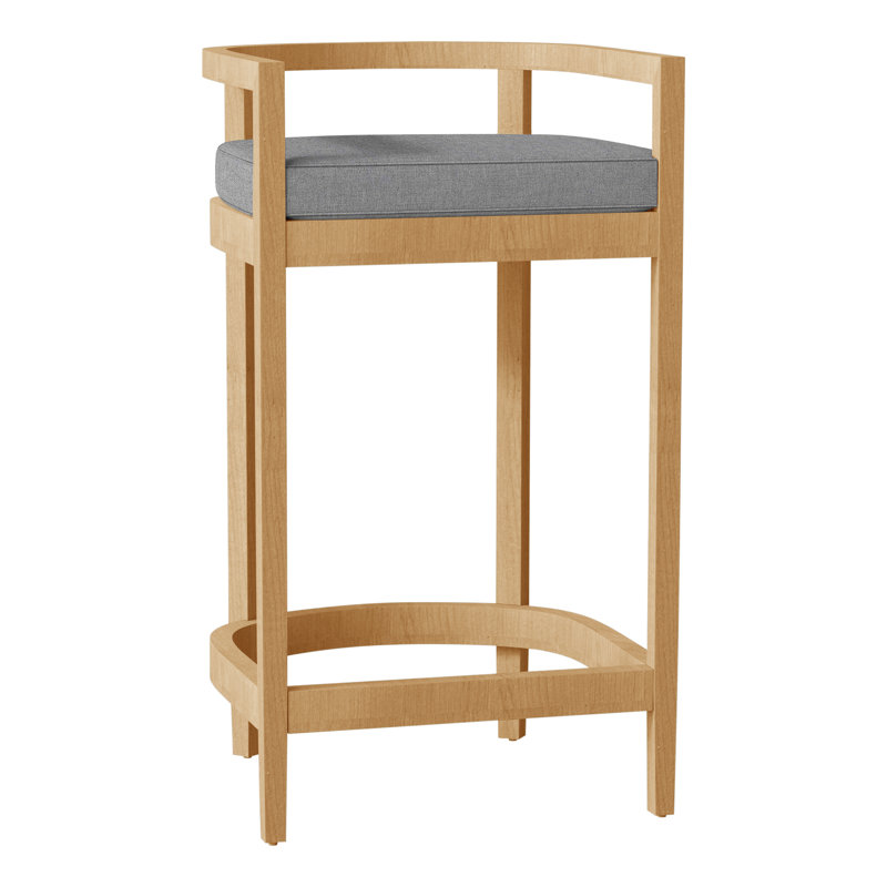 Santa Barbara Patio Bar Stool with Cushion, Welt, Verona Mist, Oyster Teak