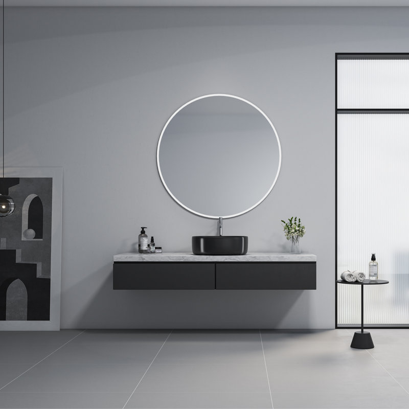 Altair 16.7'' Ceramic Square Bathroom Sink, Black