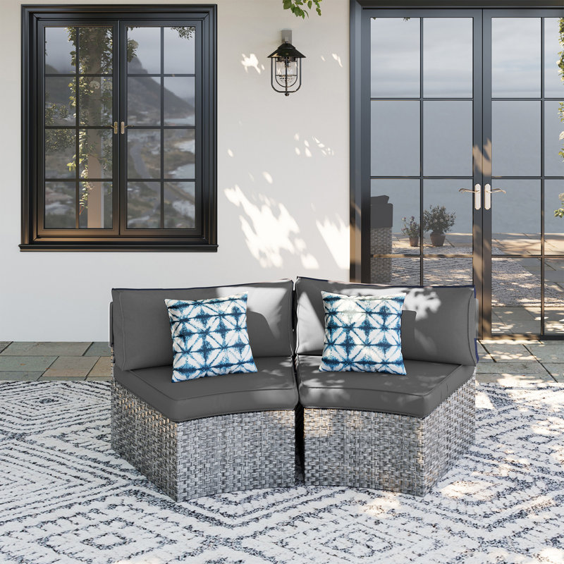 2 - Person Fully Assembled Curved Patio Conversation Set With Waterproof Cover, Gray
