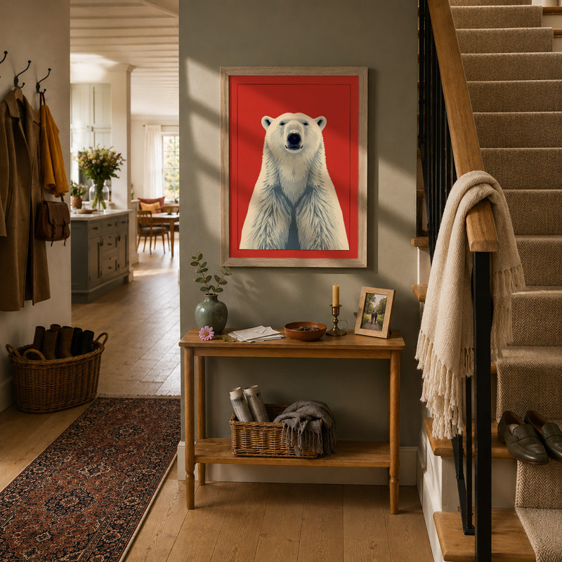Polar Bear Portrait Modern - Framed Print, A2 - 59.4 x 42.0 cm, Oak