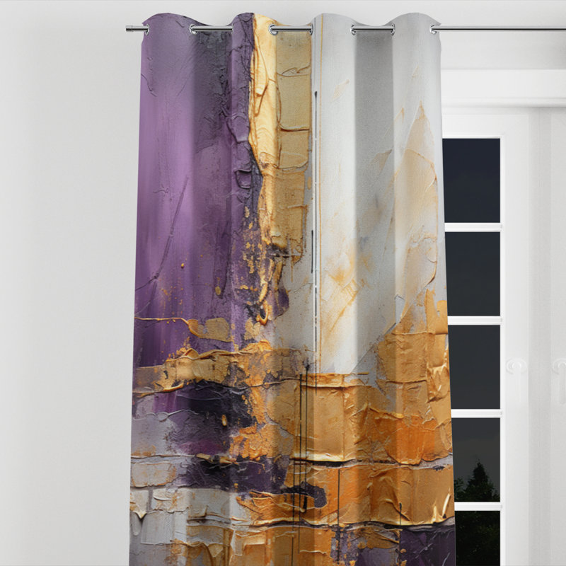 Gold Purple Abstract Fractal III - Modern Velvet Grommet Curtain - Room Darkening - 1 Panel, 52" W x 63" L, Silver Grommets