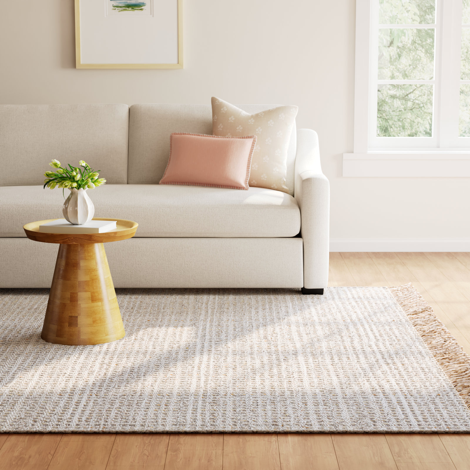 Viewcrest Hand-Woven Taupe Striped Rug, Rectangle 5' x 7'6"