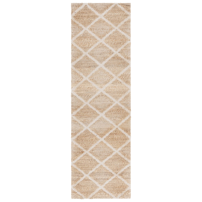 Tapis géométrique en jute de coton tissé à la main Cowden, Tapis de couloir 2 pi 3 po x 8 pi