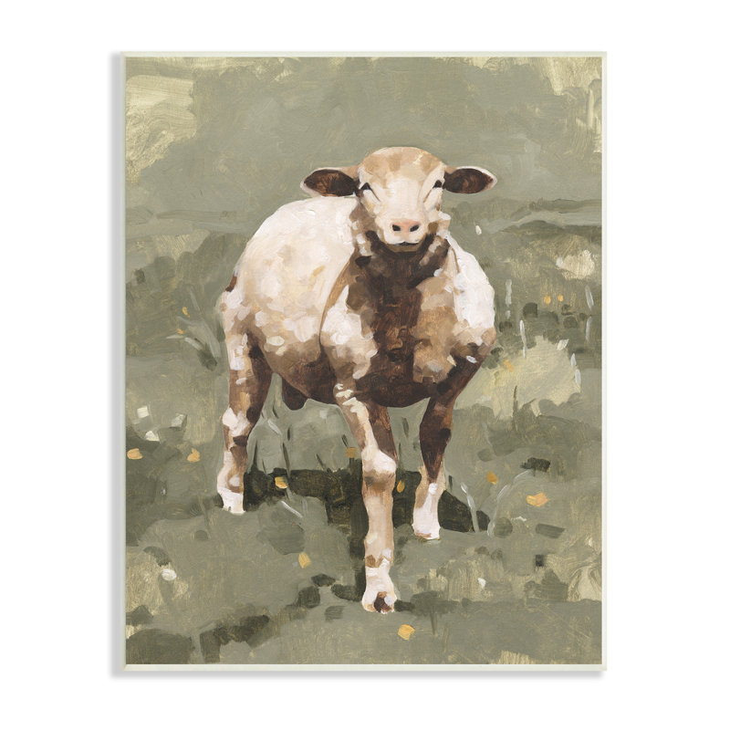 Sourire, printemps, mouton, vert, pissenlit, champ, H 15 po x l 10 po, Bois