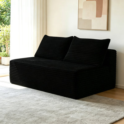 58" Cloud Sectional Couch, L-Shape Chaise With R-Shape Chaise With Deep Seat And Comfortable 2 Seater Couch For Modern Living Room,(Plush  Fabric),Black