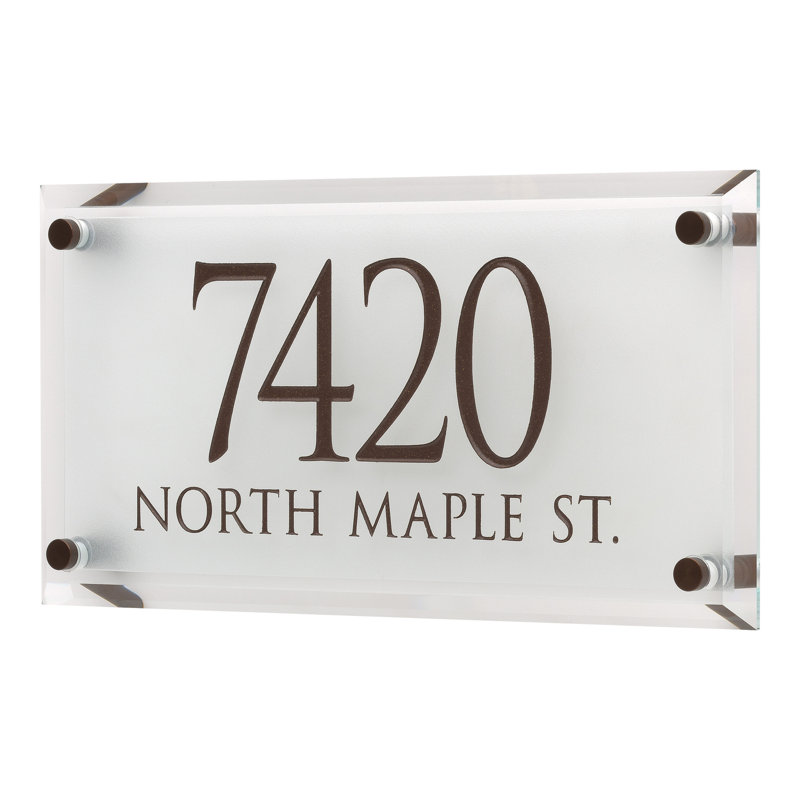 Frosted Beveled Crystal Trajan Engraved 2-Line Address Sign, Dark Bronze, Yes