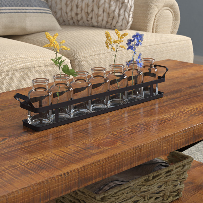 Glass Bottles on a Rectangle Metal Tray with Handles