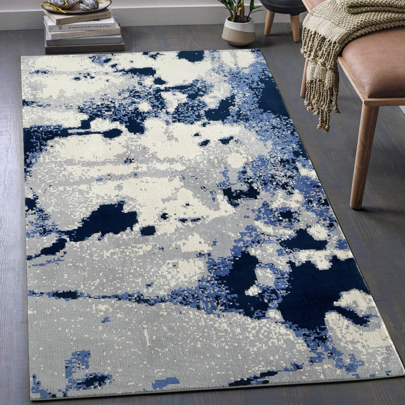 Grand tapis d'intérieur doux et lavable bleu, Rectangle 8 pi x 10 pi