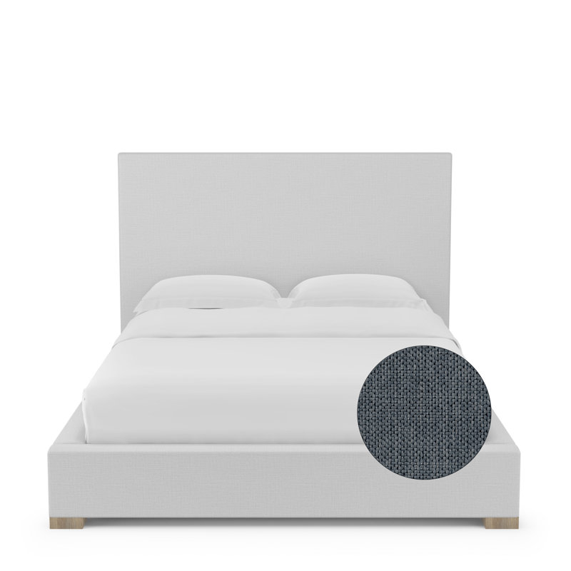 Sloan Upholstered Bed, Twin, Pebble Weave Linen Bluebell, Ebony