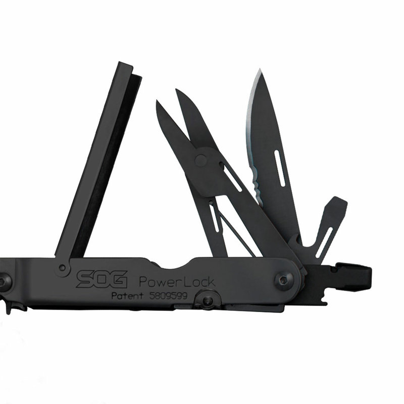 SOG Powerlock Stainless Steel Folding Knife 18 Tool Multi Tool Pliers, Black