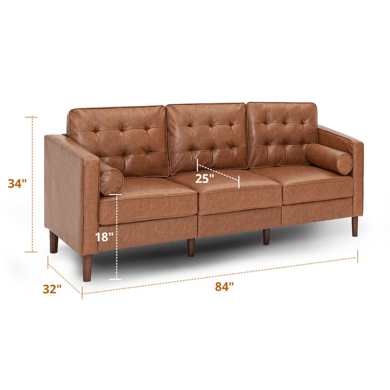 Canapé en similicuir Mandile, Similicuir brun clair cognac, H 34 po x l 84 po x P 32 po, 3