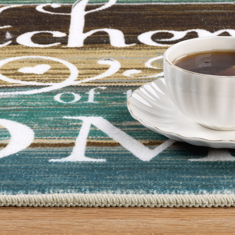 Machine Washable Non-Slip Kitchen Mat, Green/Brown/White