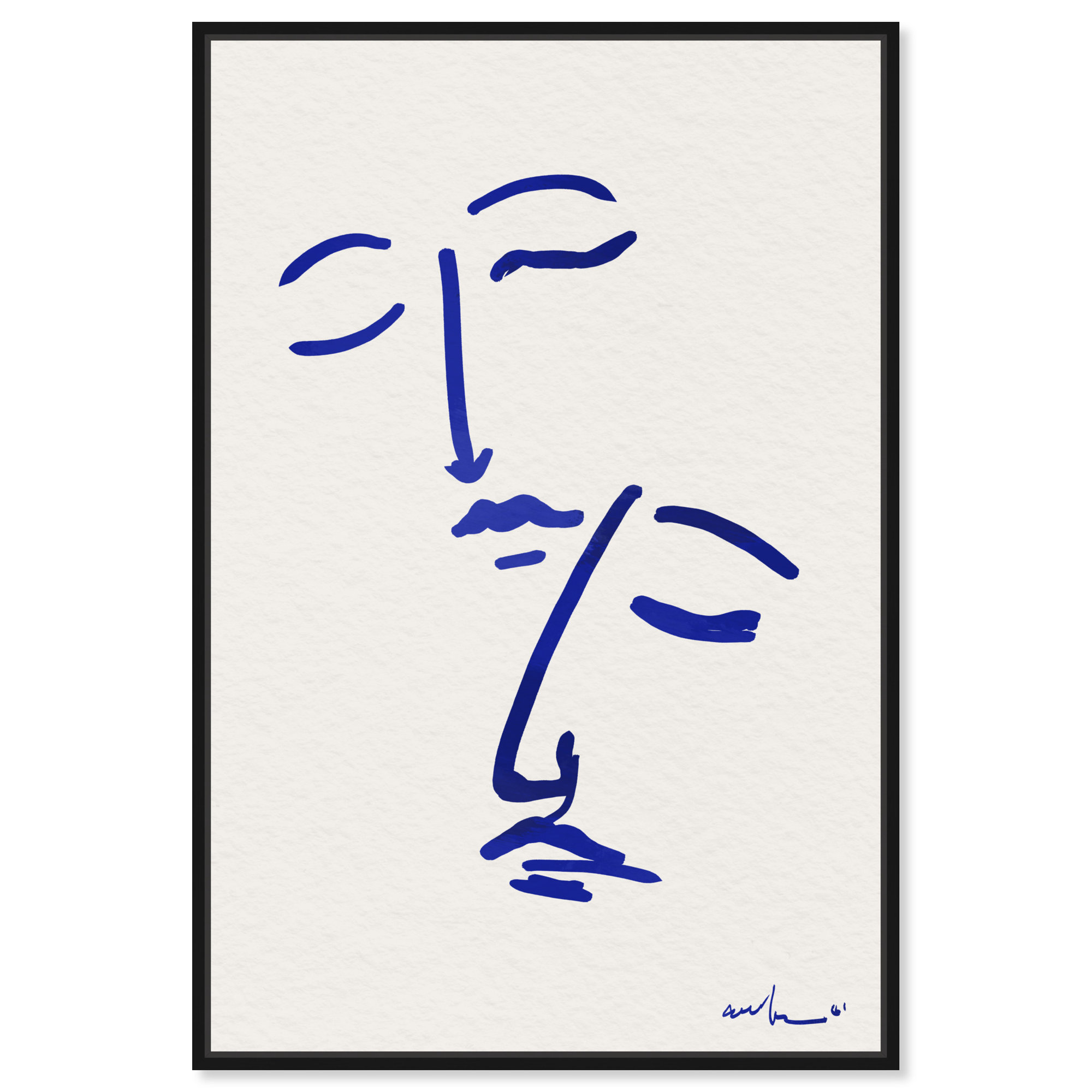 Abstract Couple Blue And White by Oliver Gal, 46" H x 31" W, Black