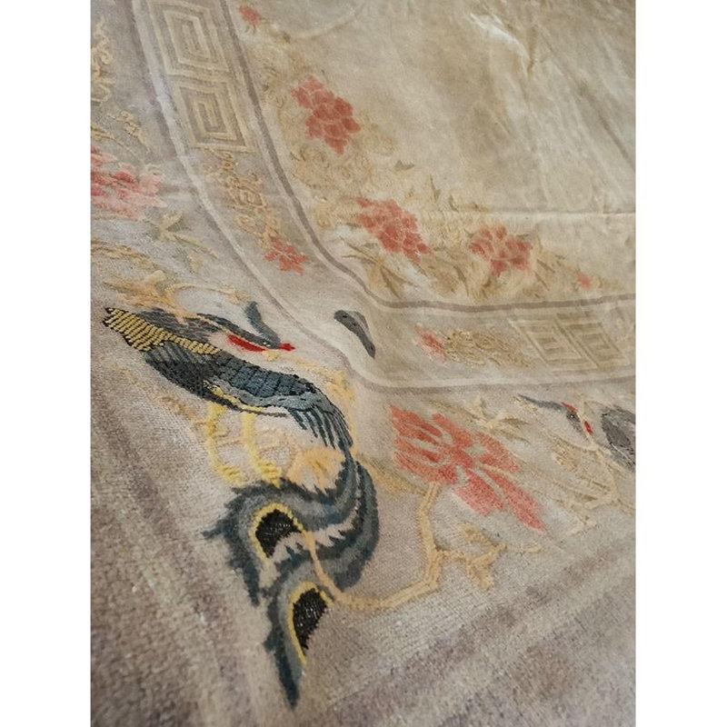 RugsOnNet Solid Open Ivory Color Field Antique Bird Design Border Chinese Peking