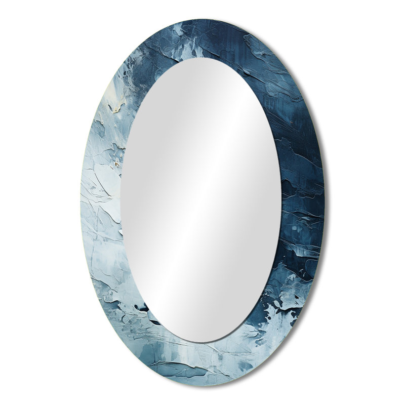 Element Fight II blanc et bleu - Miroir décoratif abstrait ovale sur métal, 36 po x 24 po