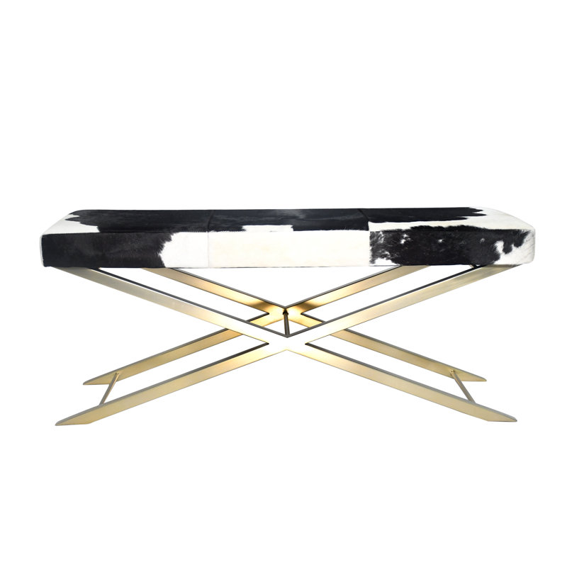 Najibah Cowhide Bench, Gold, Black/White