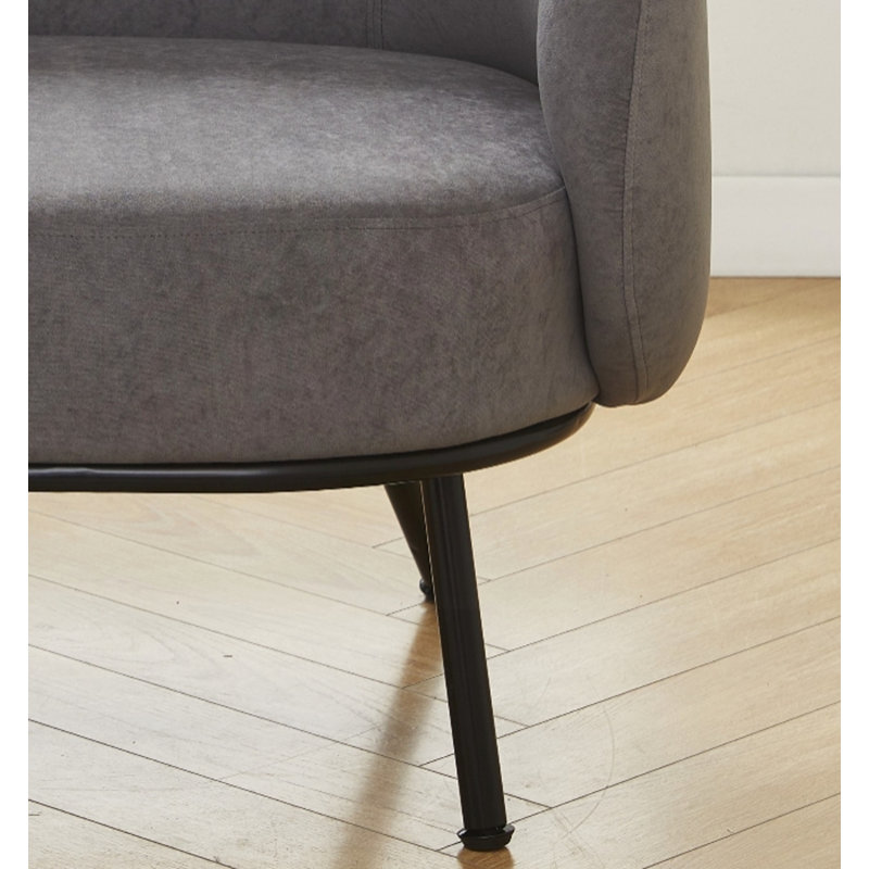 Fauteuil demi-tonneau Mid-Century moderne en velours avec pieds en métal, Gris