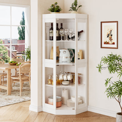 70'' Tall Corner Curio Cabinet with Glass Doors, Glass Display Cabinet with 4-layer Shelves