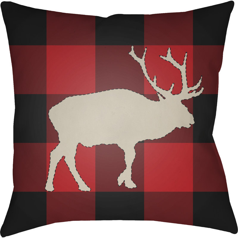 Buffalo Indoor/Outdoor Throw Pillow, 20" H x 20" W x 4" D, Red/Black/Neutral