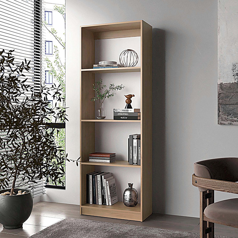 Bibliothèque en chêne naturel et blanc à 5 tablettes avec rangement ouvert, (5 tablettes) H 71 po x l 24,7 po x P 11,8 po