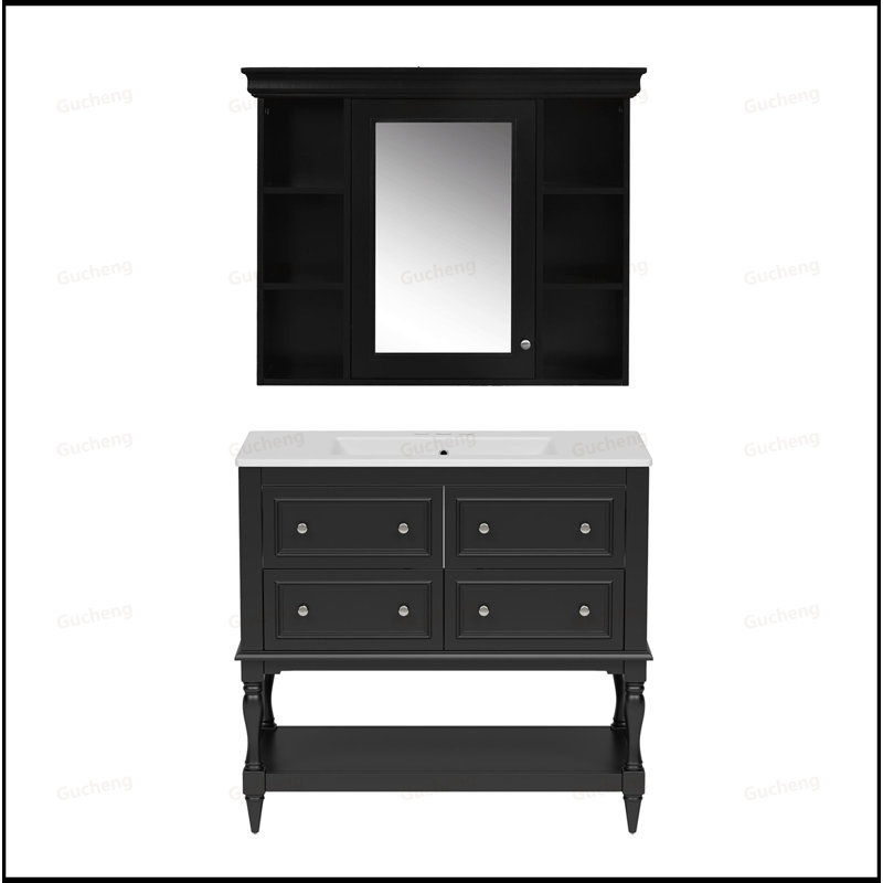 Meuble-lavabo de 36 po avec armoire à miroir et tablette réglable, Noir