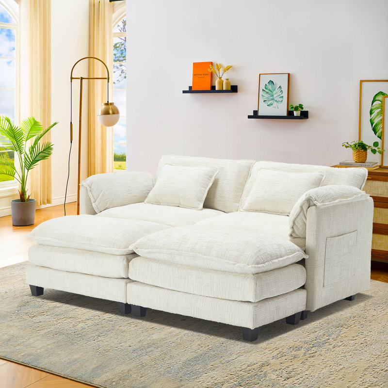 Canapé modulaire en chenille RAF LAF de 76,77 po Kawamoto, 2 repose-pieds, Beige