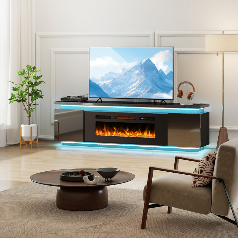 TV Stand for TVs up to 78" with Fireplace Included, Black, 52.1cm H x 180.1cm L x 35.1cm W