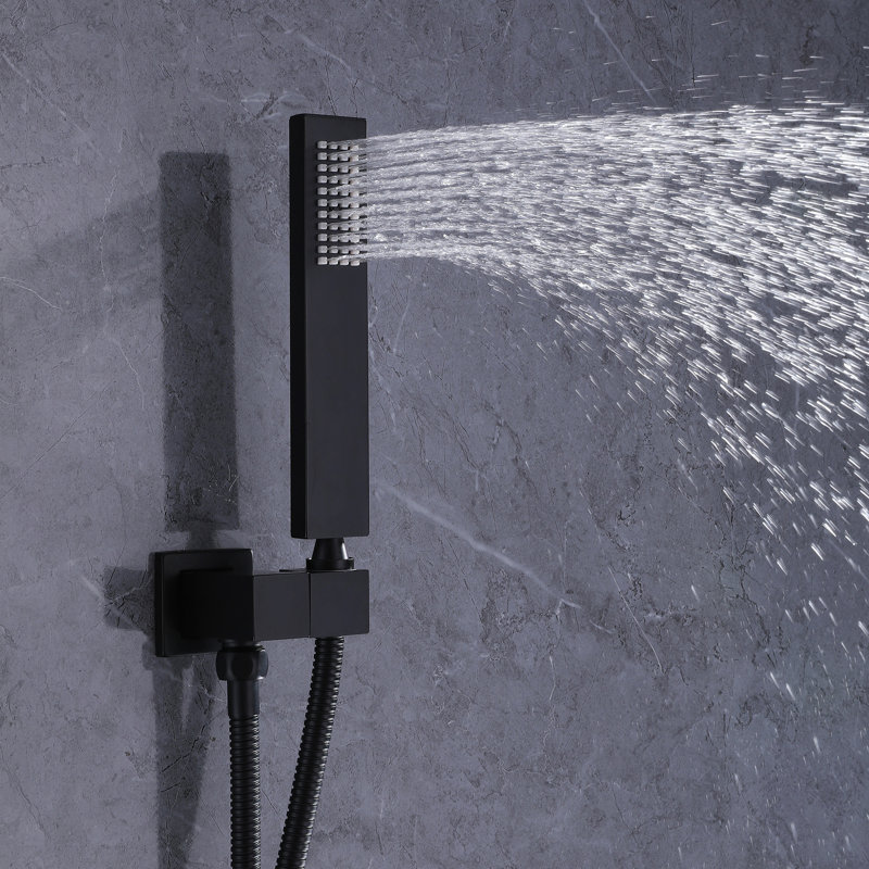 10" Wall Mounted Thermostatic Shower System With Handheld Spray And Body Jets, Matte Black