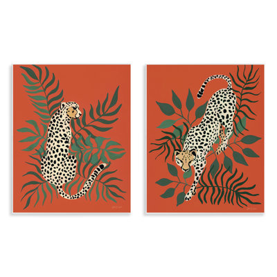 «Sitting Cheetah Prowling Jungle», ensemble de 2 plaques murales par yvette St. Amant