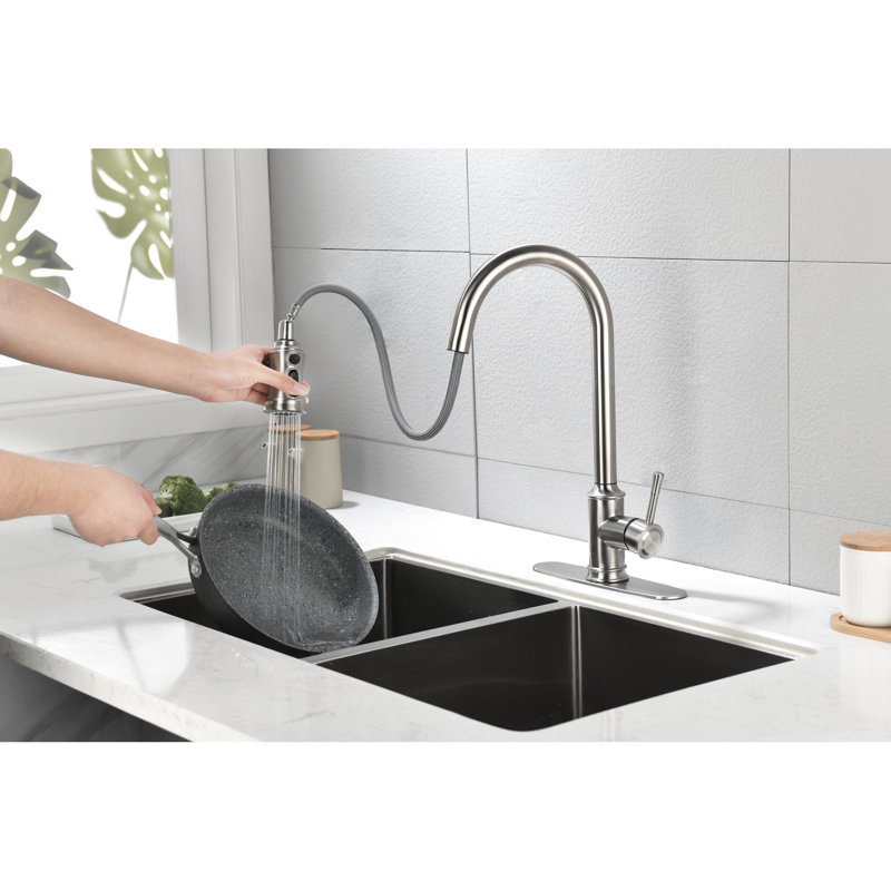 Robinet de cuisine en nickel brossé avec revêtement en acier inoxydable antirouille, Nickel brossé