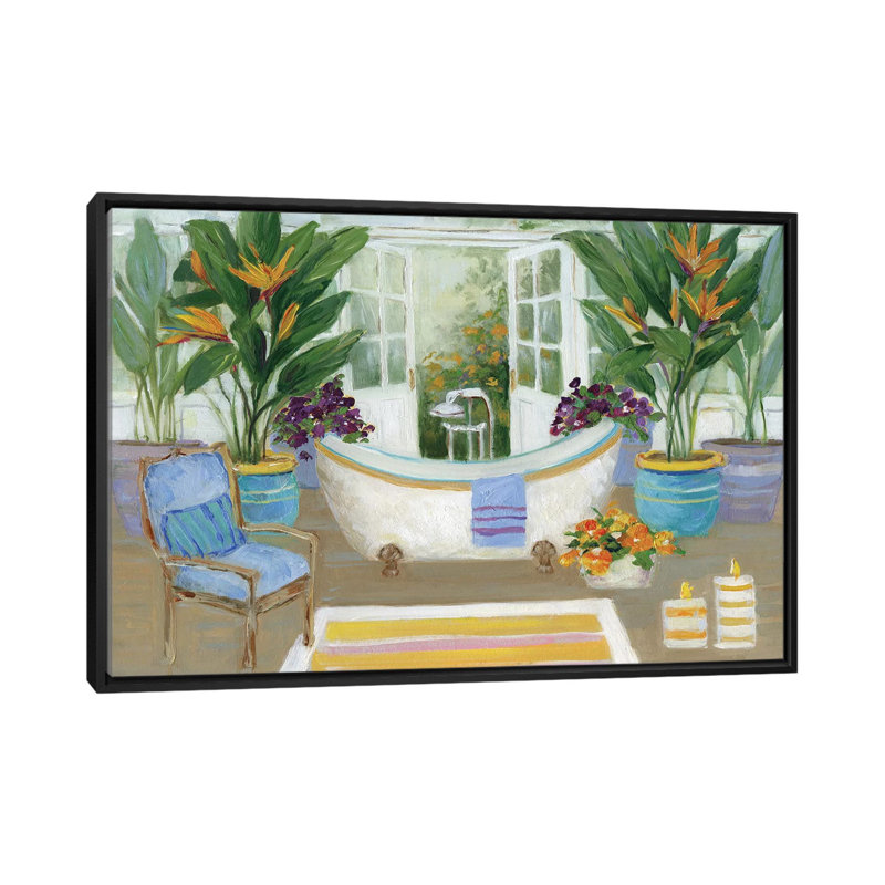 « tropical island spa i », impression sur toile, H 18 po x l 26 po x P 1,5 po, Toile avec cadre noir, Pas de tapis