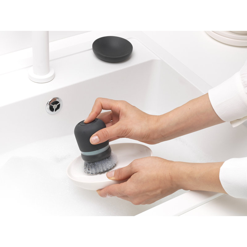 Brabantia SinkSide Dishwashing Liquid Dispensing Scrubbing Brush, Dark Gray