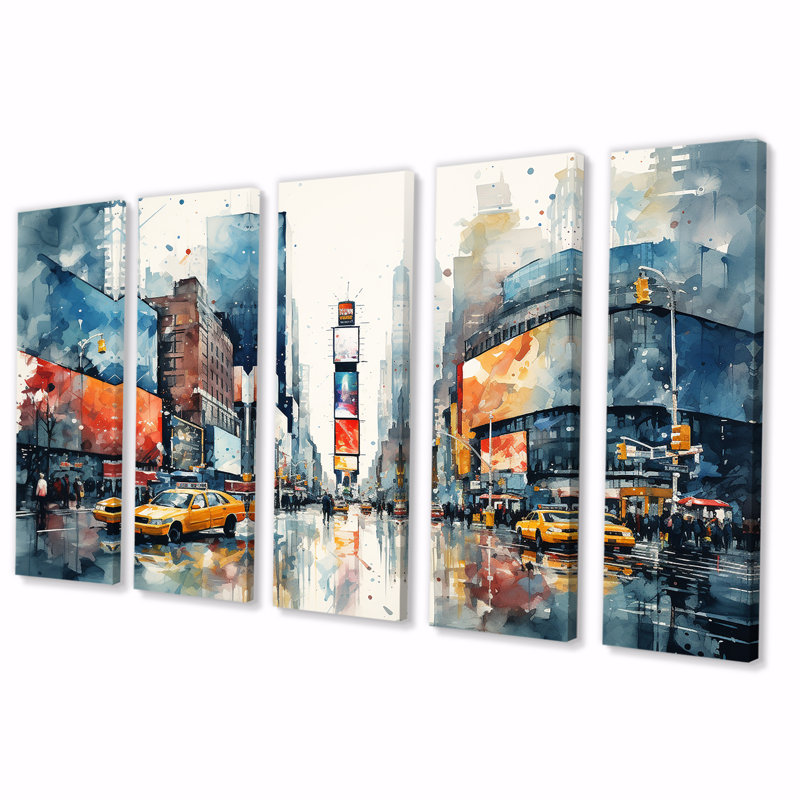 Décoration murale 5 pièces Times Square New York Cityscape III - New York, H 28 po x l 60 po