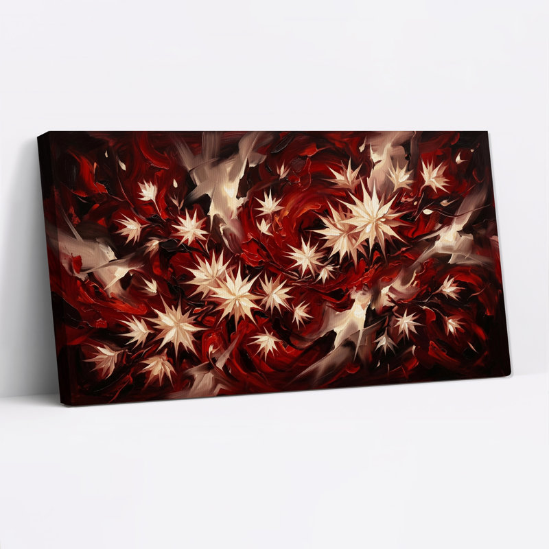 «White Starbursts on Deep Red», art mural sur toile, L 46 po x H 24 po