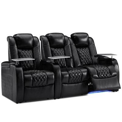 Fauteuil de cinéma inclinable électrique en cuir fleur avec ports USB et porte-gobelets, rangée de 3