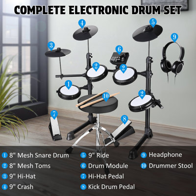Yescom Electronic Drum Set 8" Foldable Quiet Practice Digital Kit w/ Throne for Beginners Apartment