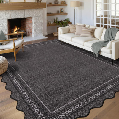 Tapis festonné lavable à la machine avec envers antidérapant Tapis en laine synthétique douce à poils courts facile à nettoyer pour le salon