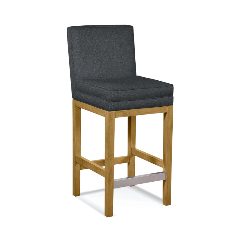 Upholstered Stool, Honey Finish, Gray Sugar Performance; 0863-84