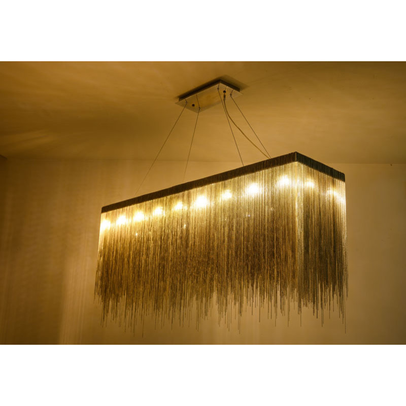 Lustre Alan Mizrahi FONTAINE RECT, Chrome, Or français, 60” Length x 15” Wide x 20” Height