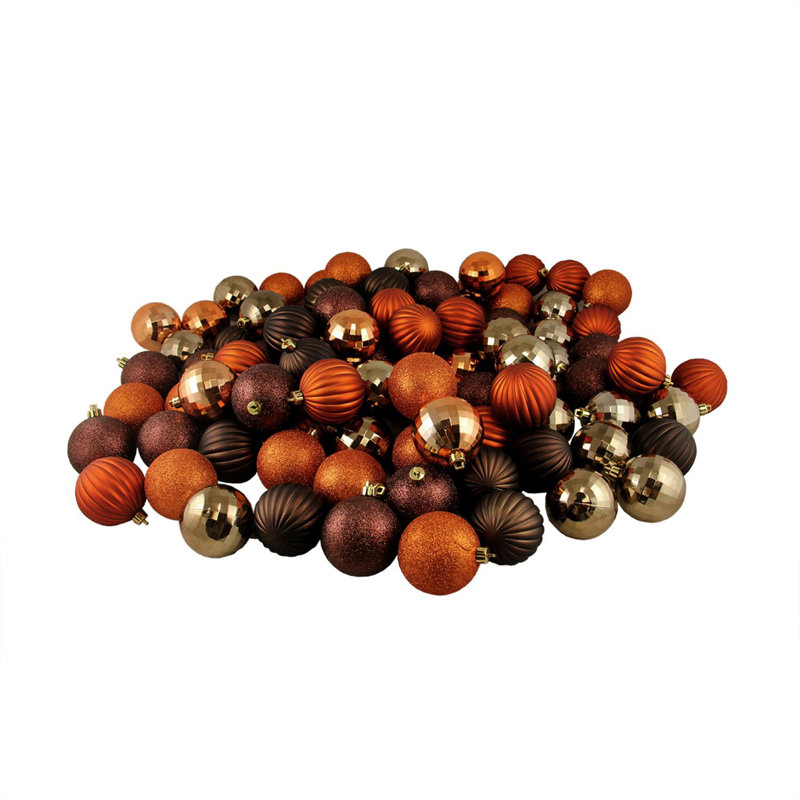 100 boules de Noël incassables à 3 finitions 100 po 2,5 po (60 mm), Brun / Orange