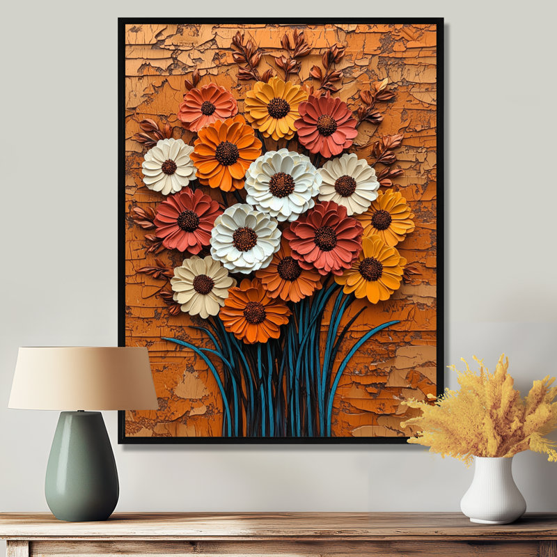 «Autumn Ranunculus Flowers Countryside», reproduction d'art sur toile, Noir, Impression encadrée sans passe-partout