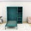 Lit escamotable simple en bois avec bureau extensible, armoire supérieure et tablettes-1242590493