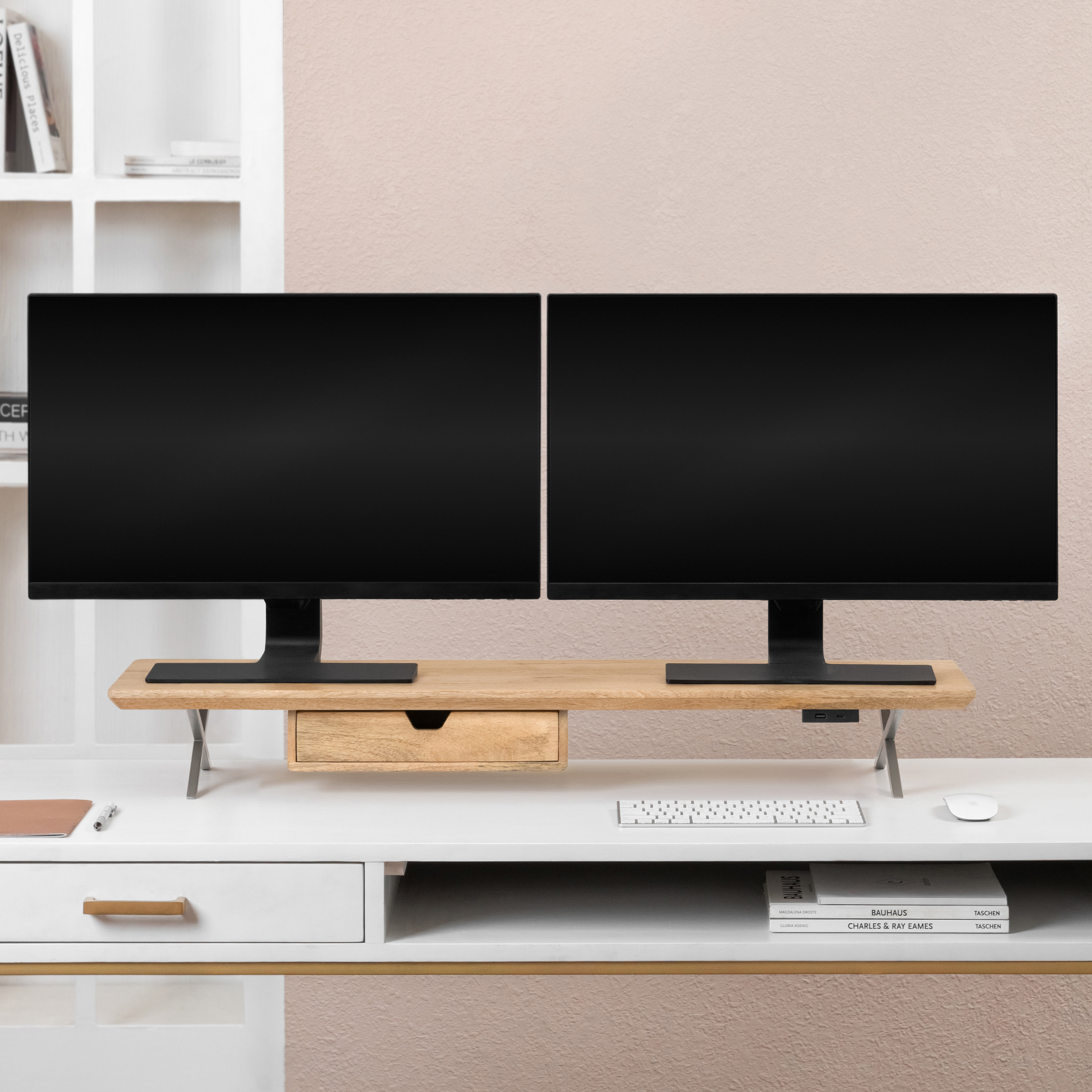 Anji Mountain Extra Long Wood Monitor Stand Riser with USB Port and ...