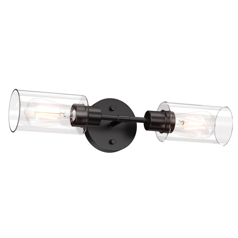 2-Light Bathroom Vanity Light Fixture, Modern Wall Sconce With Clear Glass Shades, Adjustable Vertical Or Horizontal Mounting, Matte Black Finish, E26 Base For Mirror Lighting